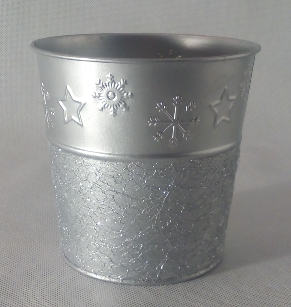 Vánoční obal na květiny plech-stříbrný